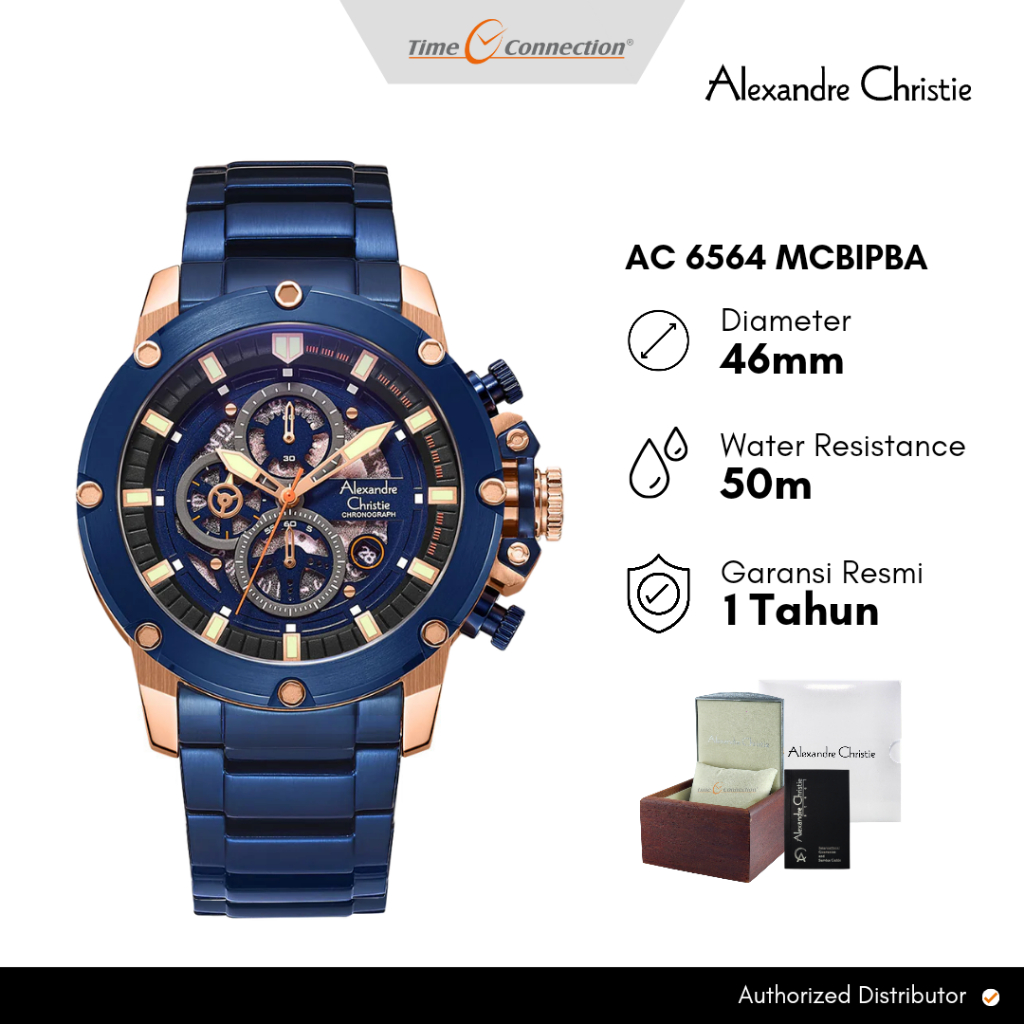 Alexandre Christie AC 6564 MCBURBU Biru Rosegold Original / Jam Tangan Pria Rantai Stainless Steel M