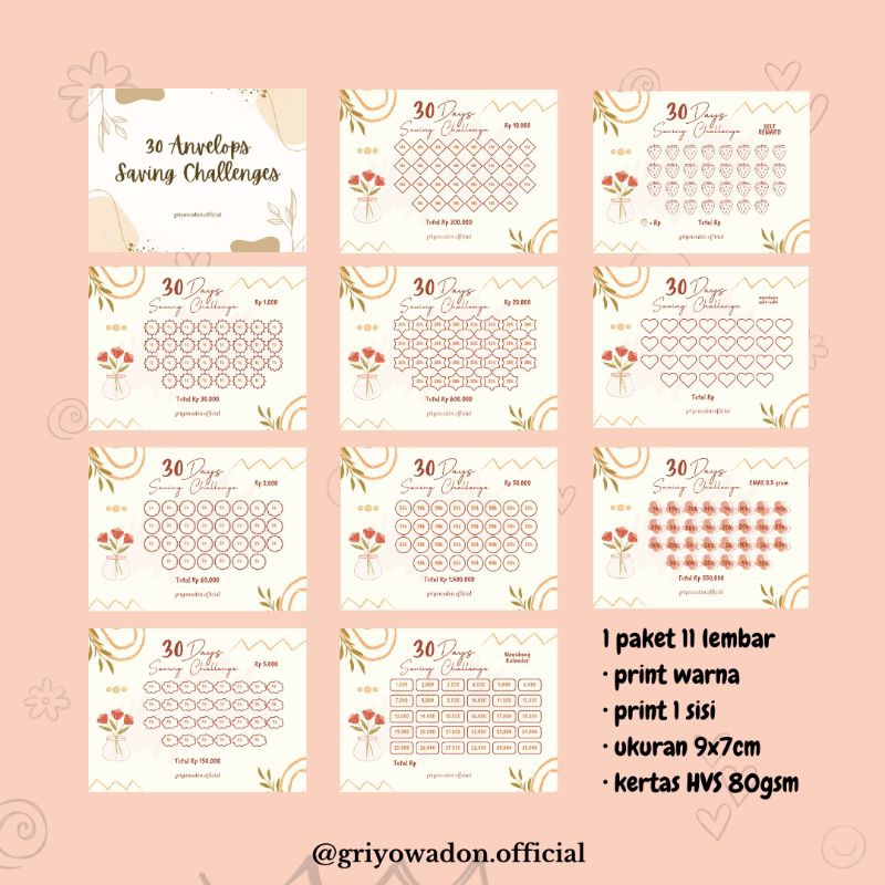 

kertas saving challenge amplop 30days anvelops
