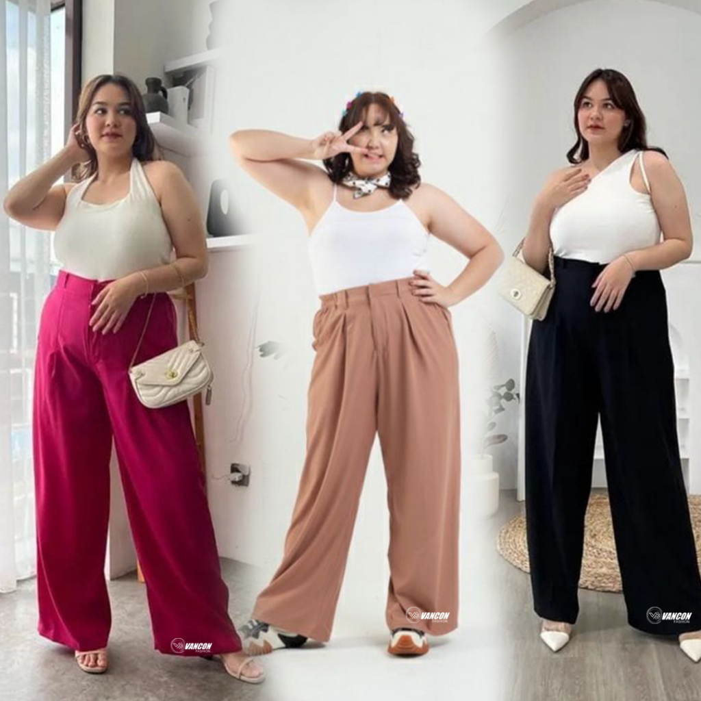 Celana Kulot JUMBO XXL Crinkel Airflow Flowy Jatuh Premium Highwaist Wanita Loose Cullote Pants