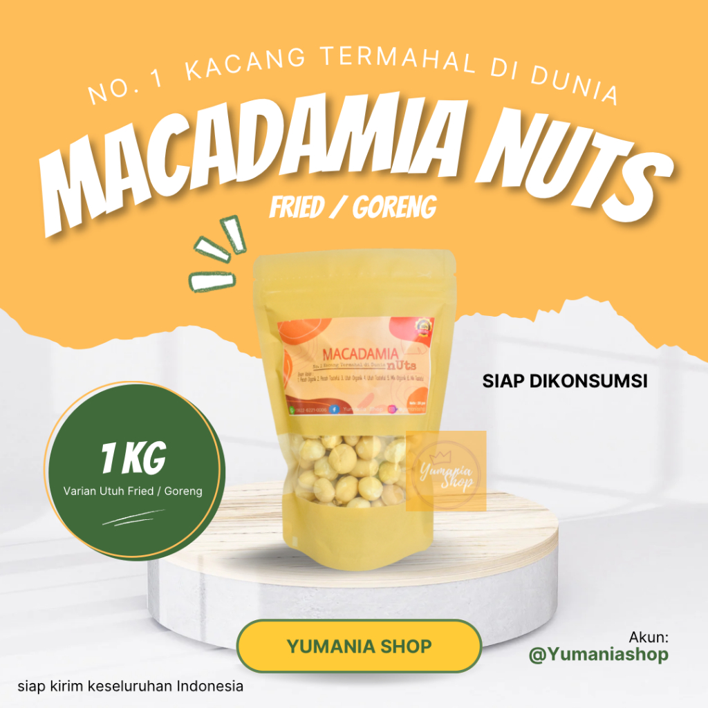 

Kacang Macadamia Utuh Goreng 1 Kg - 1000 gram / Macadamia Nuts Fried