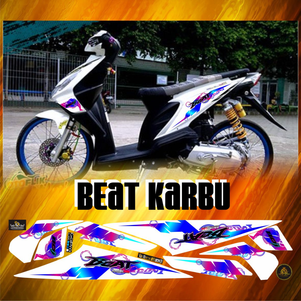 Striping Variasi Beat Karbu List Motif Stiker Beat Lama Motif Variasi Putih Rainbow