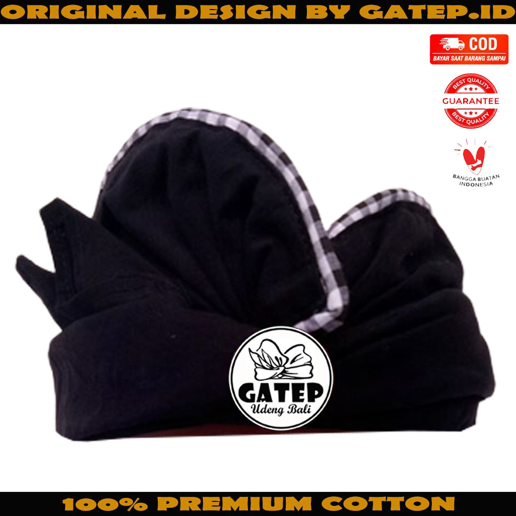 Udeng Bali Hitam Polos Lis Catur Poleng Setengah Jadi / Iket Kepala Bali / Blangkon Bali / Peci Bali