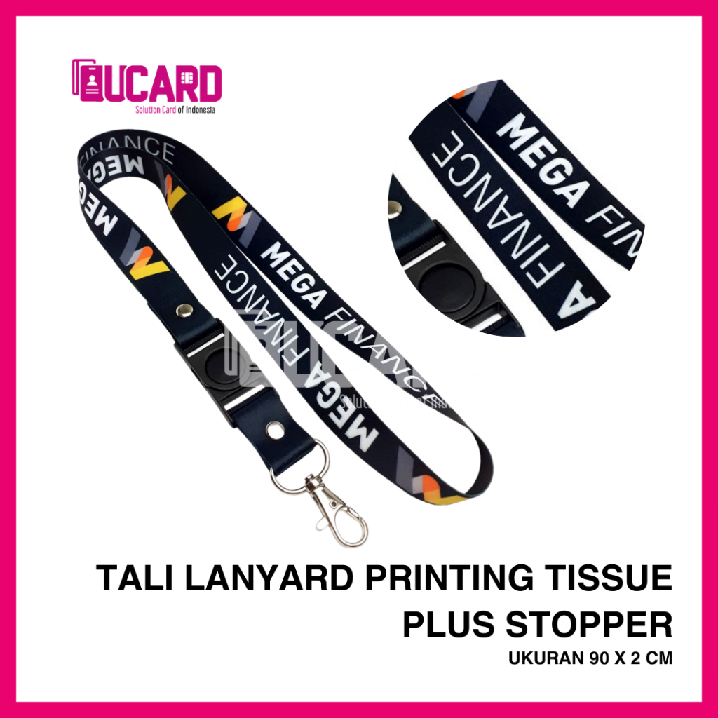 

CETAK LANYARD CUSTOM PRINTING TISU 2 SISI / TALI KALUNG ID CARD CUSTOM PLUS STOPPER