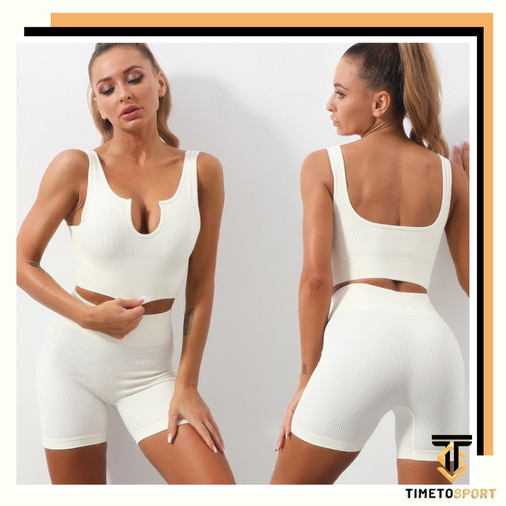 Timetosport Set Celana Pendek Dan Baju Olahraga Yoga Gym Fitness Aerobik Zumba Wanita High Waist