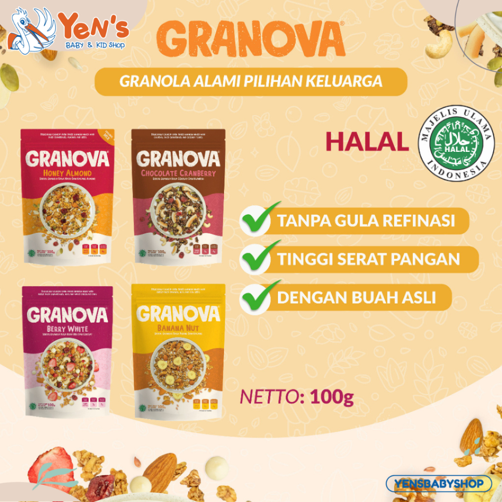 

Granova - Granola Sereal, Sarapan Sehat, Halal 100 gr x 1 pc