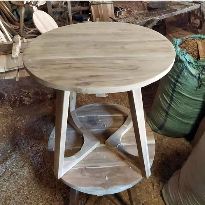 Meja teras bulat minimalis/ meja bulat kayu jati jepara