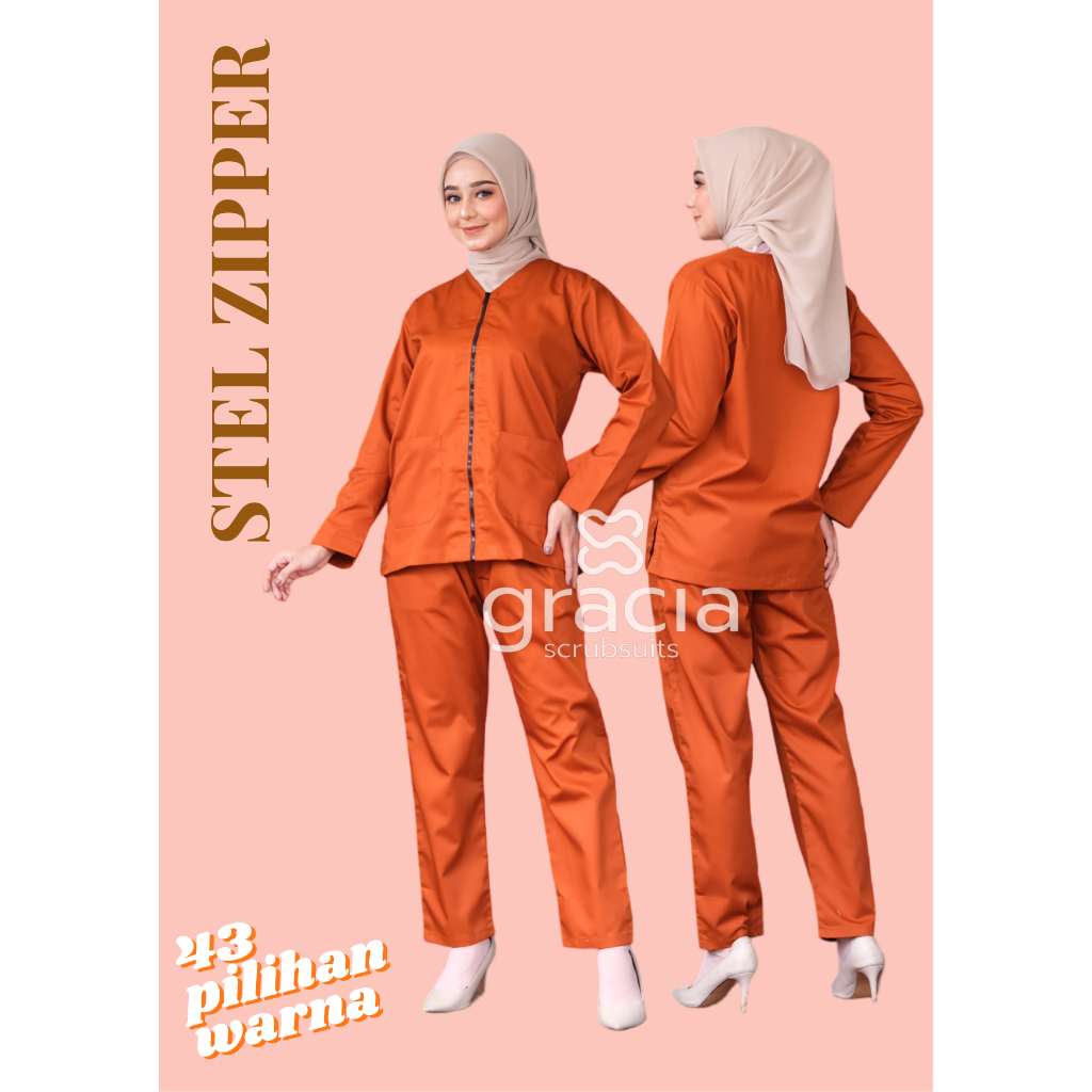 GRACIA SCRUBSUITS - SATU STEL baju dokter/jaga malam/jaga dokter MURAH MODEL RESLETING SATU STEL