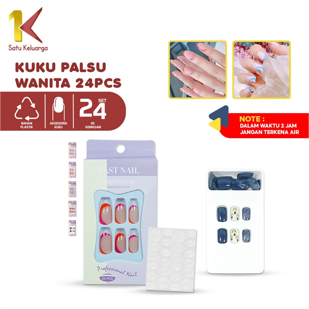 Satu Keluarga Kuku Palsu Motif Wanita 24pcs Free Sticker Lem K154 Glossy Fake Nails Wedding Motif Ca