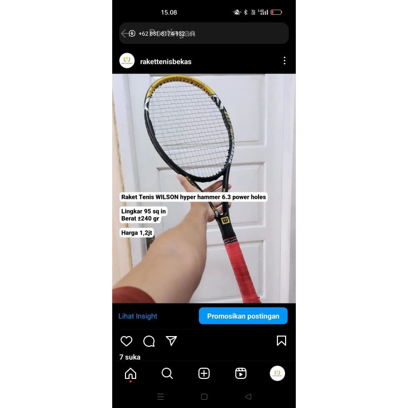 raket tenis wilson hyper hammer 6.3 power holes