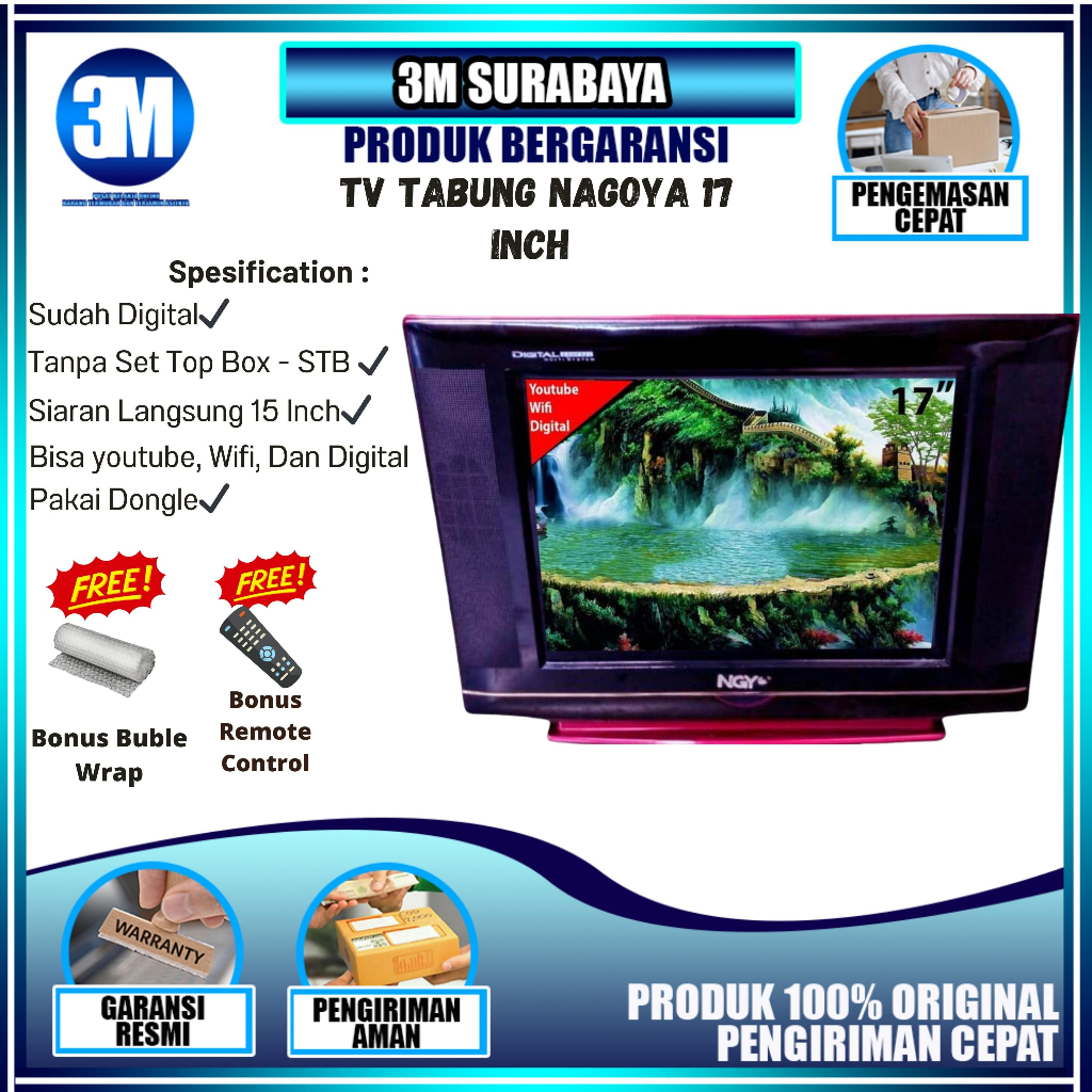 TV DIGITAL YOUTUBE DAN WIFI TV TABUNG CRT 17 INCH SIARAN DIGITAL SF-17L8 NAGOYA GARANSI RESMI | TV T