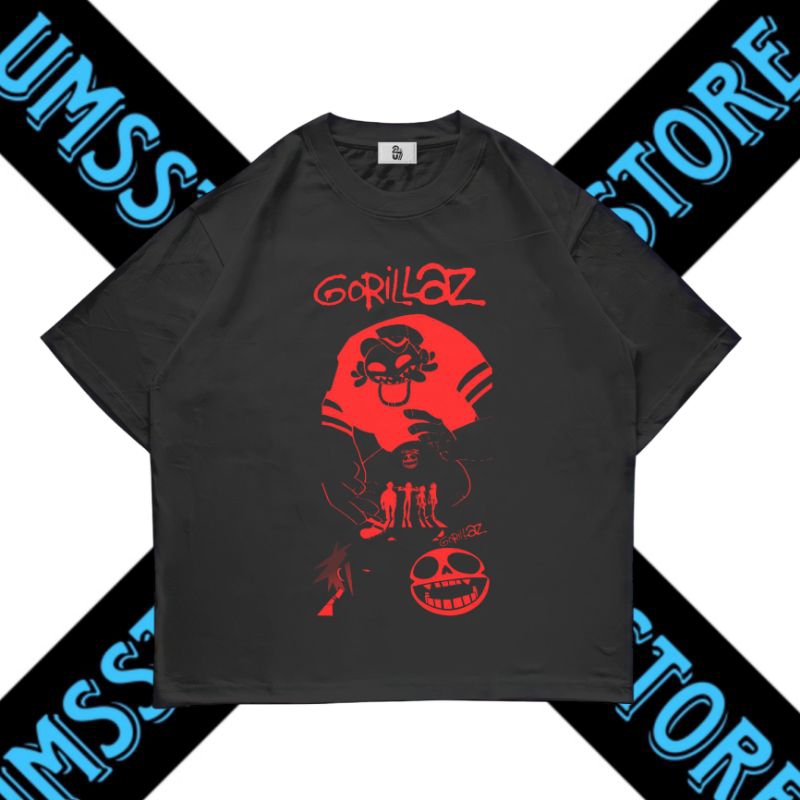 UMSSTORE | KAOS BAJU GORILLAZ | T-SHIRT HITAM OVERSIZE VINTAGE | RAP TEE | BAND METAL MUSIK ROCK | P