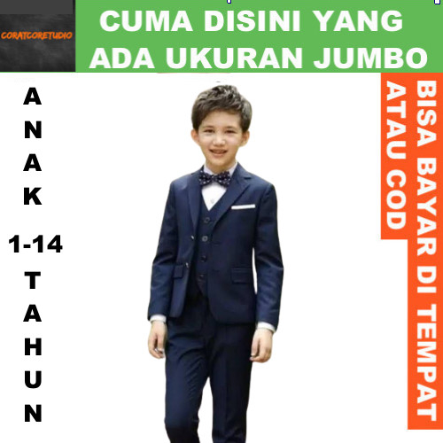 Blazer Cowok Jas Pria Anak Slimfit Model Kekinian Usia Umur 1 - 14 tahun Celana BIRU NAVY DONGKER TU