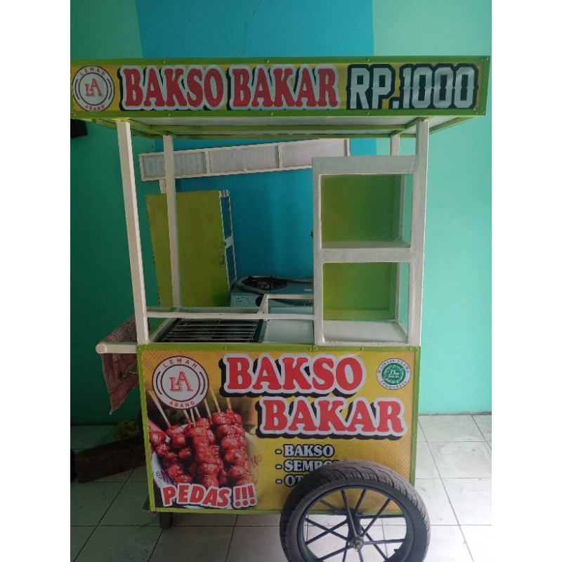 gerobak dagang ex bakso bakar komplit dg kompor dan gas