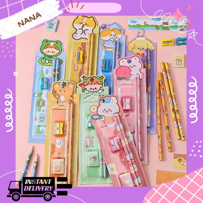 

NANA 1 SET ALAT TULIS 5IN1 PENSIL PENGHAPUS SET MOTIF LUCU ESTETIK HN-24