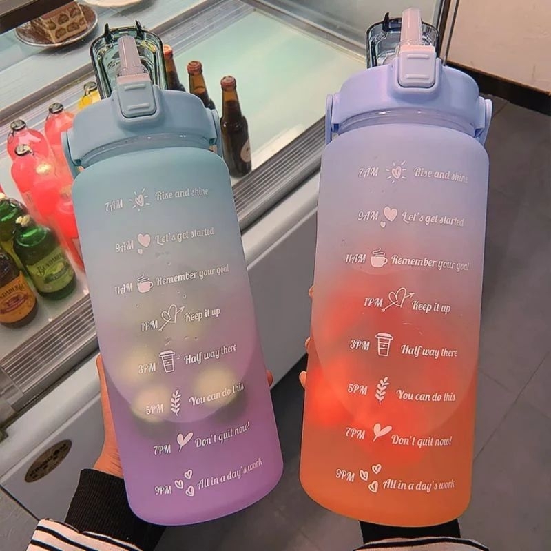 Botol Jumbo 2 Liter / Tumblr 2000ml + Sedotan & Penanda Waktu