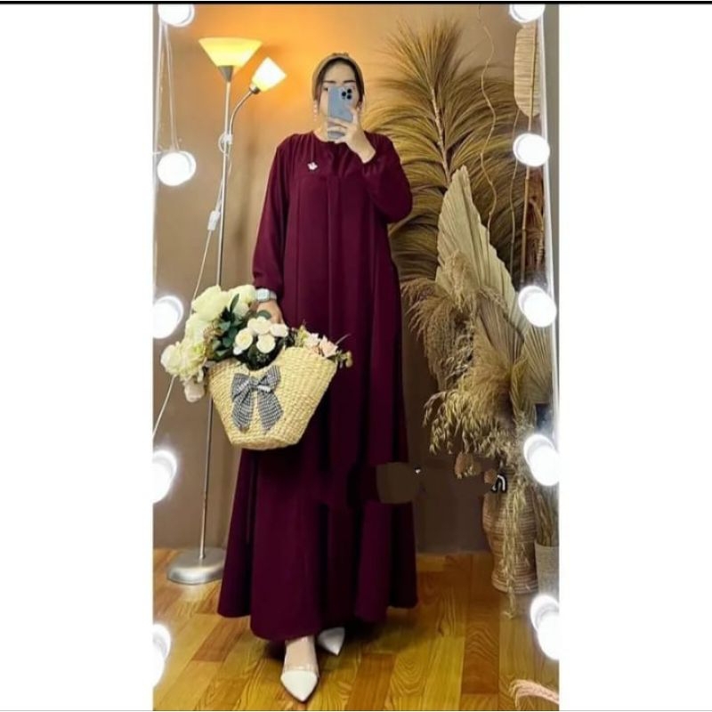 maryam dres model elegan gamis polos  bahan crinkle airflow premium