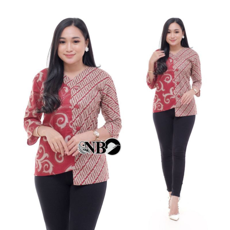 atasan batik wanita model terbaru | blus batik wanita kombinasi modern | baju batik model kekinian |