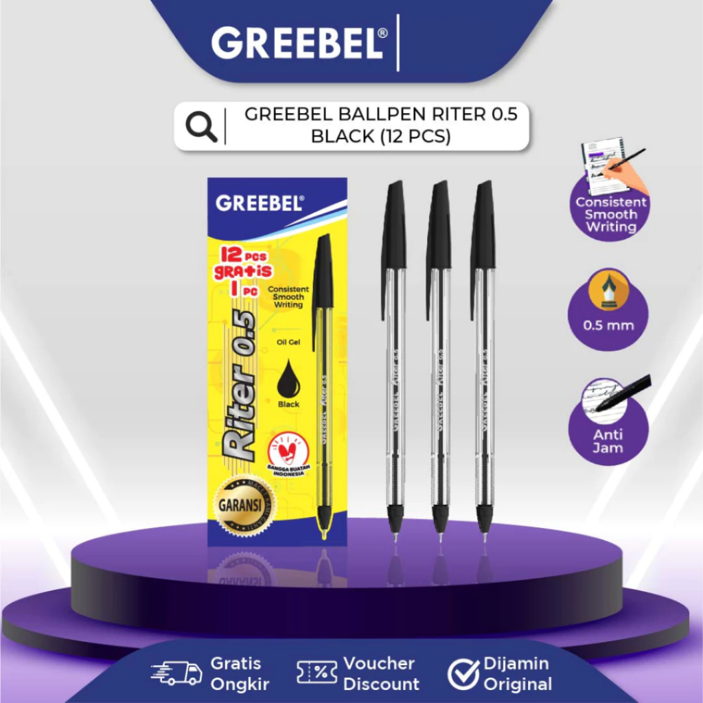 

Pulpen Greebel Riter 0.5 mm / 0.5mm Hitam Biru Merah