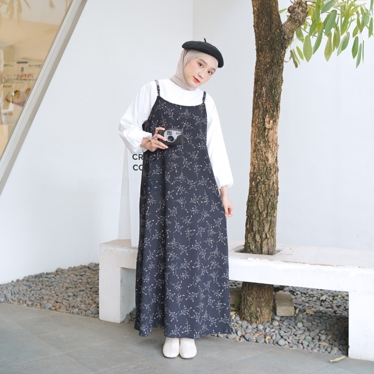 YUBI OVERALL WANITA KOREA / SLOOPY JEJU OVERALL DRESS MOTIF BUNGA KOREAN STYLE