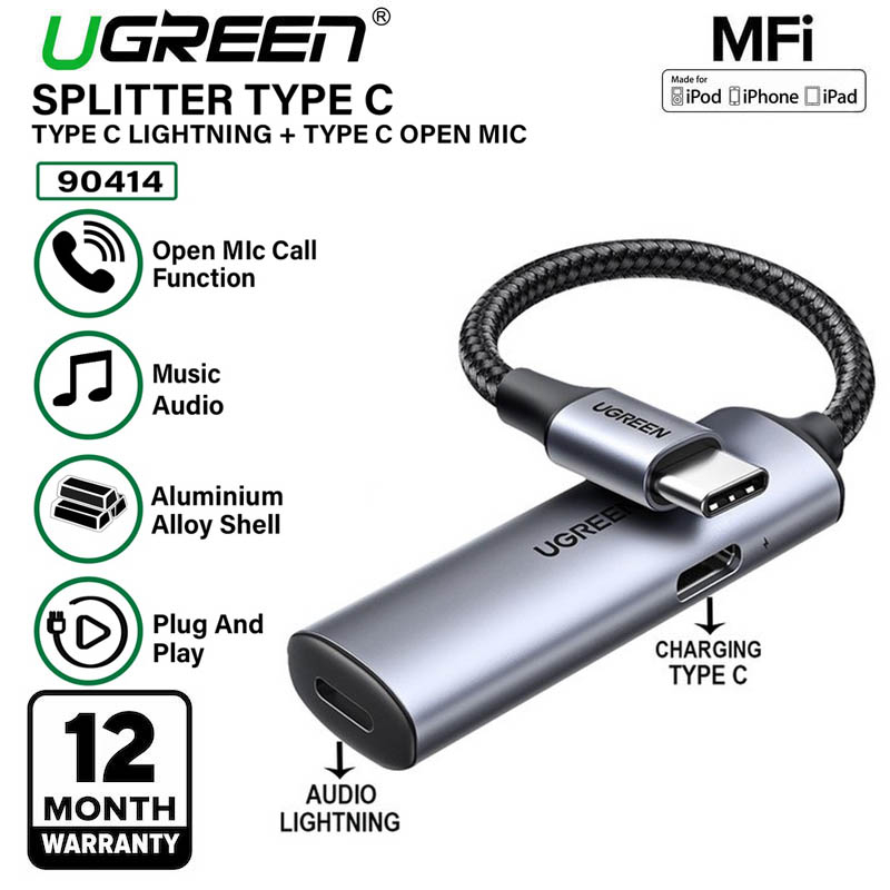 Converter Splitter USB Type C To Lightning & Type C Audio+Call On Mic - 90414