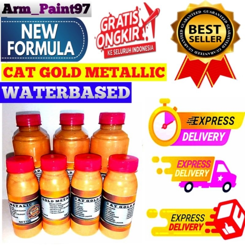 Cat gold metallic acrylic warna emas waterbased 250ml glossy
