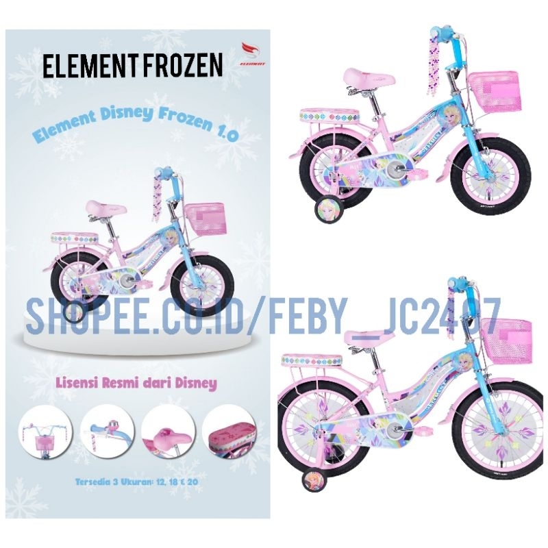 Element Frozen 1.0 Sepeda Anak Perempuan Ukuran 12 16 dan 18 inch Keranjang Elsa