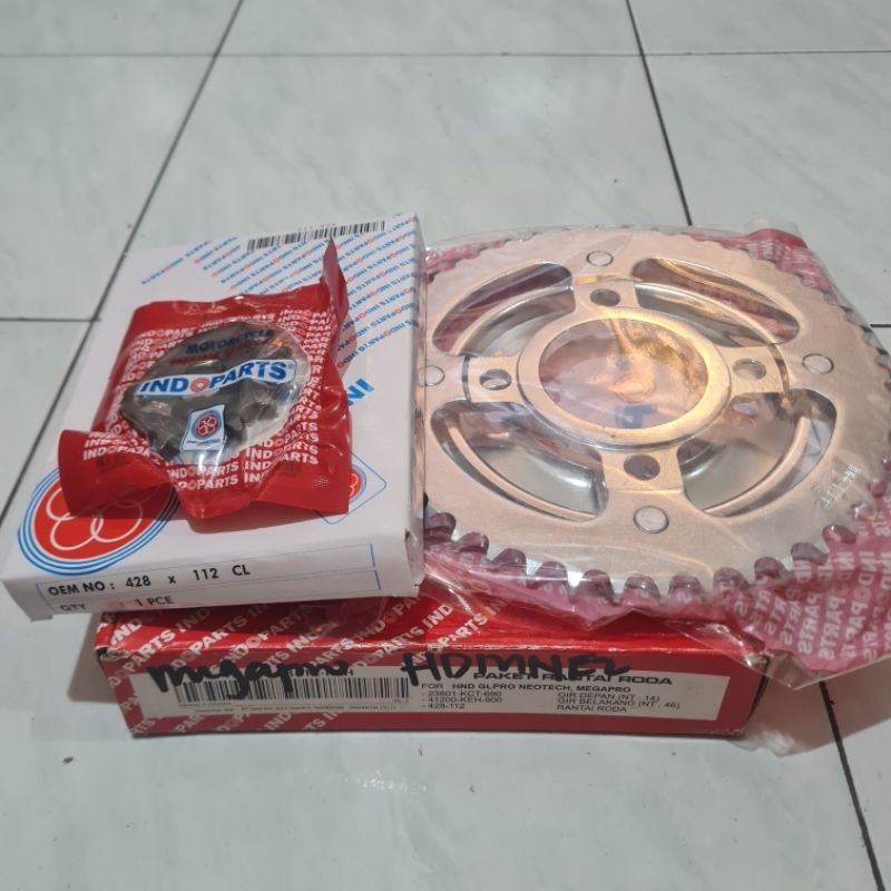 100% ORIGINAL Gear + Rantai Set Megapro/GL Pro Neotech Indoparts