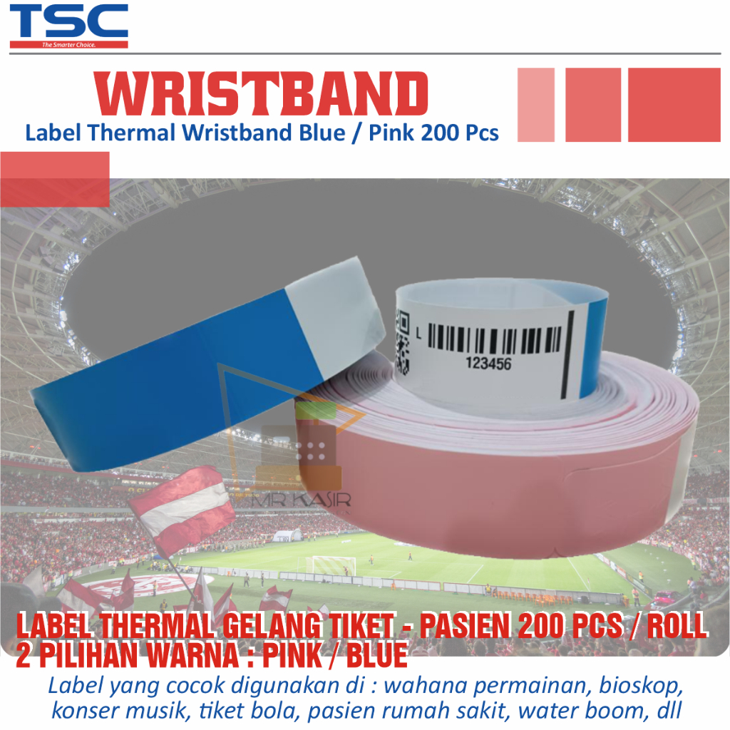 TSC Label Thermal Gelang Ticket - Pasien Wristbank Wahana Permainan