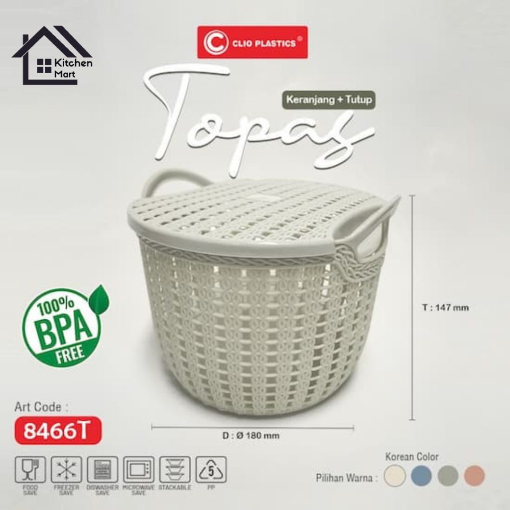 Keranjang + Tutup Topas Serbaguna Keranjang Plastik Keranjang Bulat