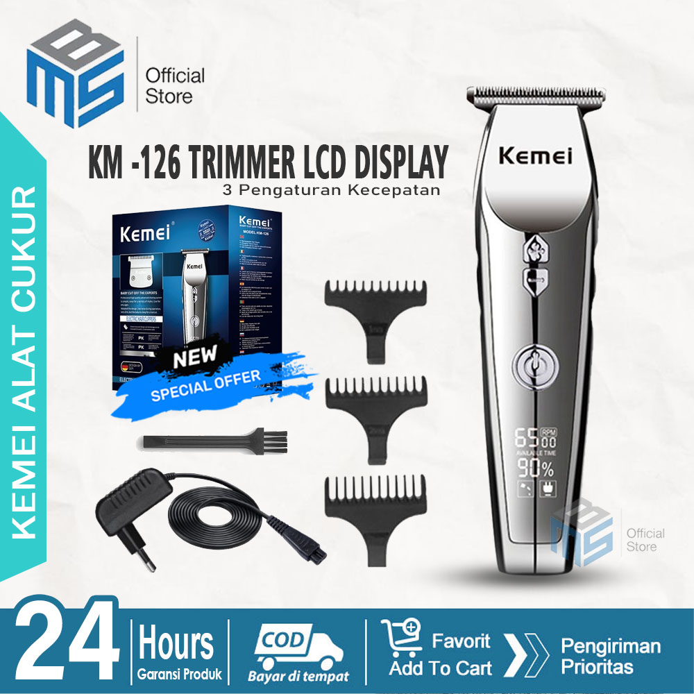 Kemei KM-126 Trimmer Rambut LCD Display 3 Pengaturan Kecepatan Potong