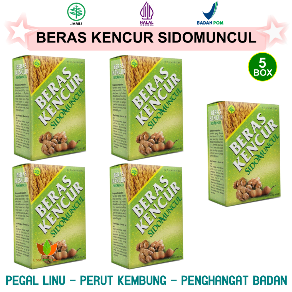 

5 BOX ISI 25 SACHET JAMU BERAS KENCUR SIDOMUNCUL MINUMAN KESEHATAN SERBUK INSTAN UNTUK PEGAL LINU PERUT KEMBUNG PENGHANGAT BADAN SIDO MUNCUL