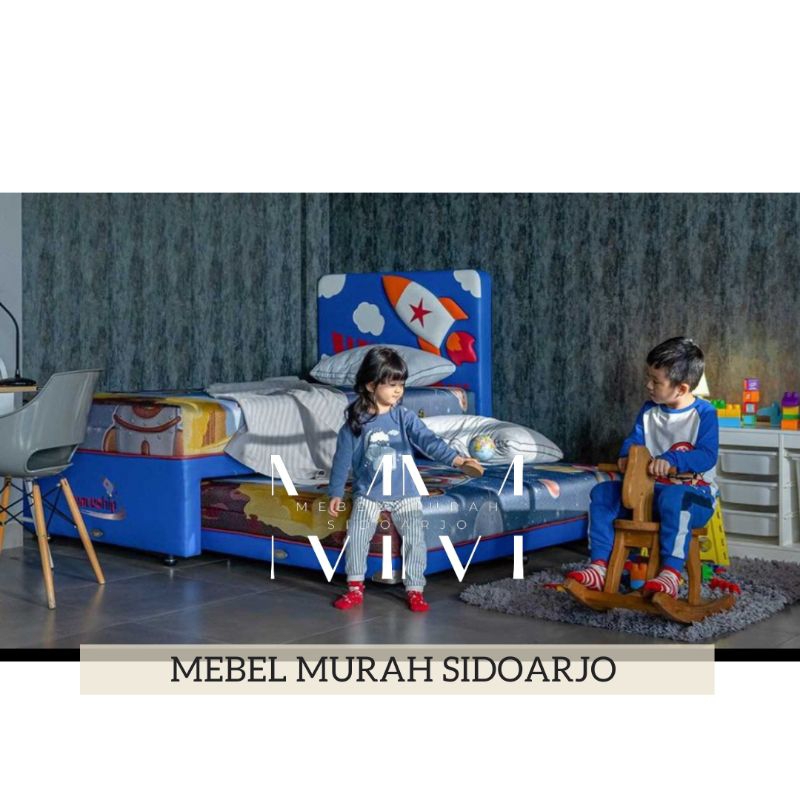 Set Springbed 2in1 American Kids Astronout Single Size 90 x 200 100 x 200 120 x 200 140 x 200 Kuat A