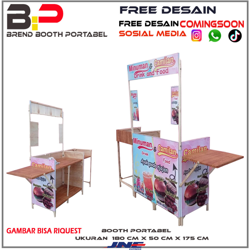 Booth Portable Kayu Jumbo / Gerobak Lipat / Meja Jualan Portable / Booth Lipat Ringan / Booth Makana