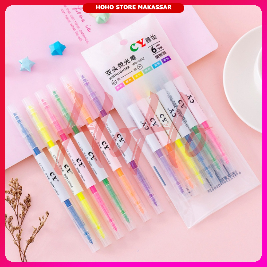 

Highlighter Pen SET 6 PCS Pena Highlighter Warna Warni Stabilo Set 2 Sisi 2 Arah - HPEN
