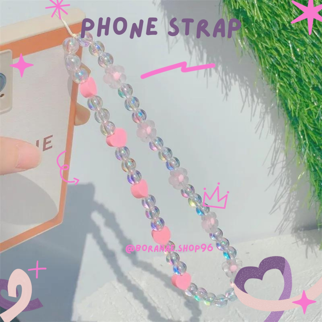 Elegant White Beaded Bow Knot Love Flower Mobile Phone Case Chain Anti-Lost Soft Pottery Lanyard Pearl Acrylic Bead Colorful Portable Wrist Strap Rope Pendant