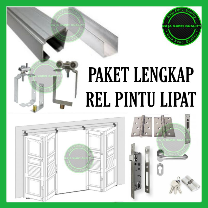 PAKET REL PINTU LIPAT 3 METEE LENGKAP ASSESORIS UNTUK 4 DAUN PINTU 2 ARAH