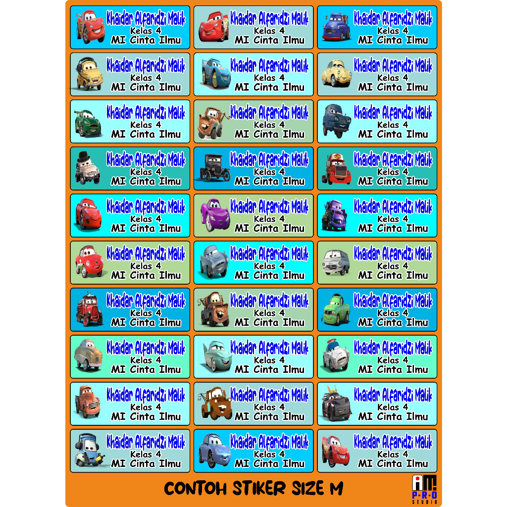 

Stiker label nama karakter CARS