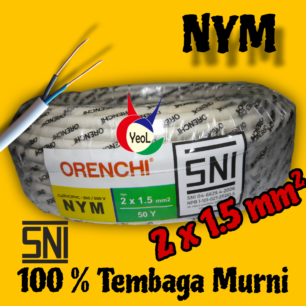 Kabel Listrik SNI NYM Orenchi 2x1,5 mm2 2 x 1,5 mm2