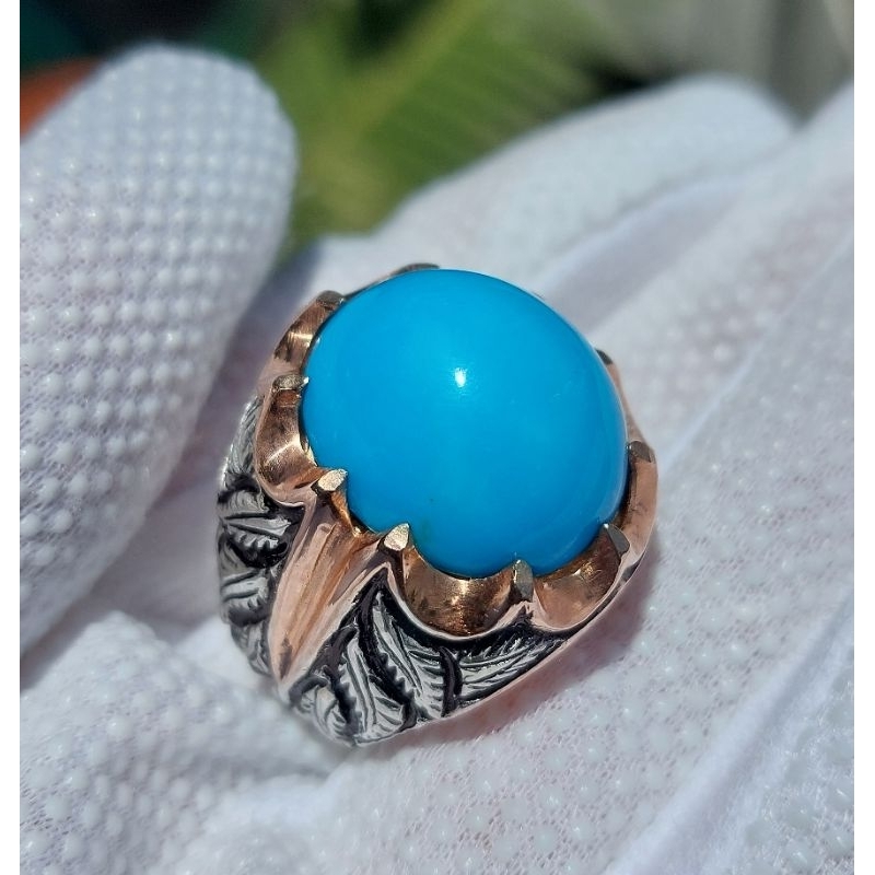 Cincin perak Turquoise / Pirus  Persia asli biru polos TRIBP001