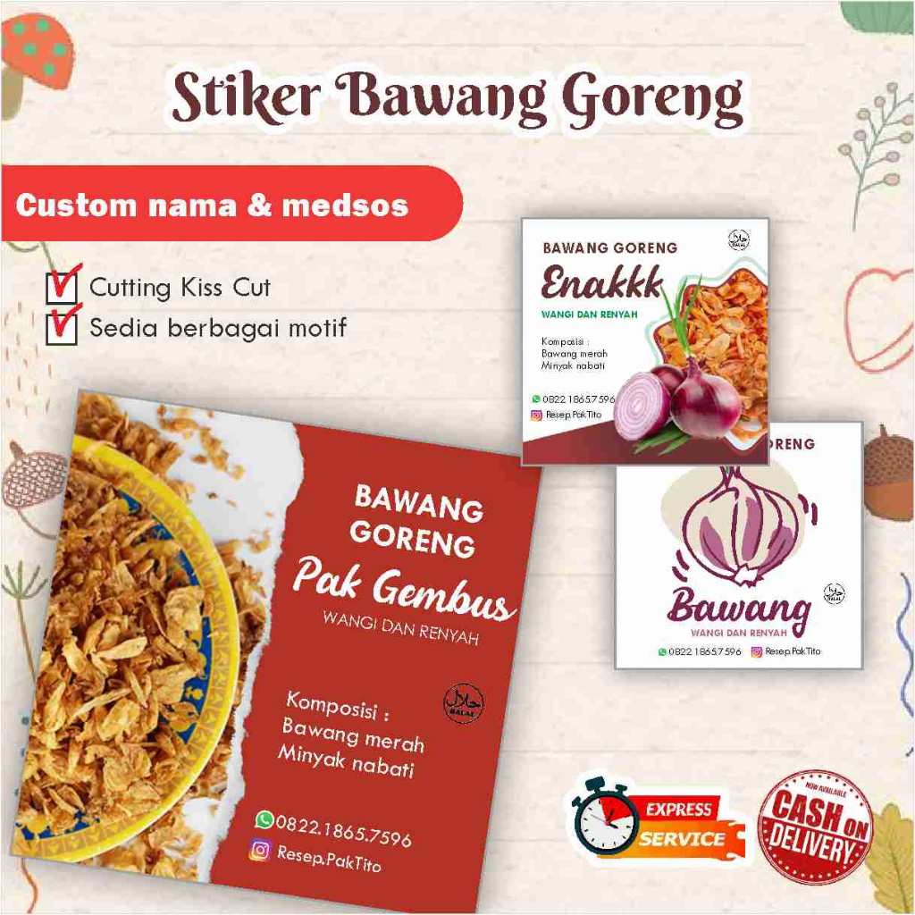 [117 pcs] Stiker bawang goreng Cromo / Label kotak / Stiker kemasan makanan / Label Makanan