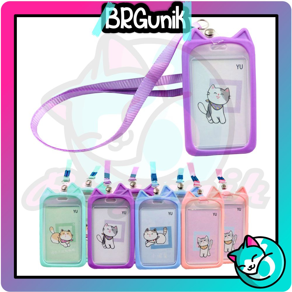 

BRGUNIK Name Tag Lanyard Gantungan Kartu Motif Kucing Akses MRT Busway E-Money Flazz BRIzi Bentuk Karakter Warna Pastel Lanyart Card Holder Id Card S091