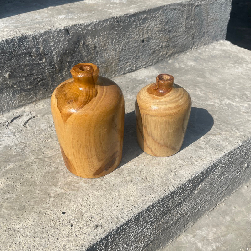2 Pcs Vas Bunga Aesthetic Kayu Jati Asli Hiasan Meja Lebih Awet dan Tahan Lama Pottery Home Decorati