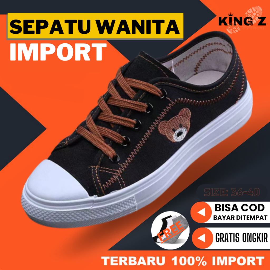 Sepatu Sneakers Wanita Slop Selop Import Casual Fashion Hitam Putih Cewek Terbaru Wanita Kekinian