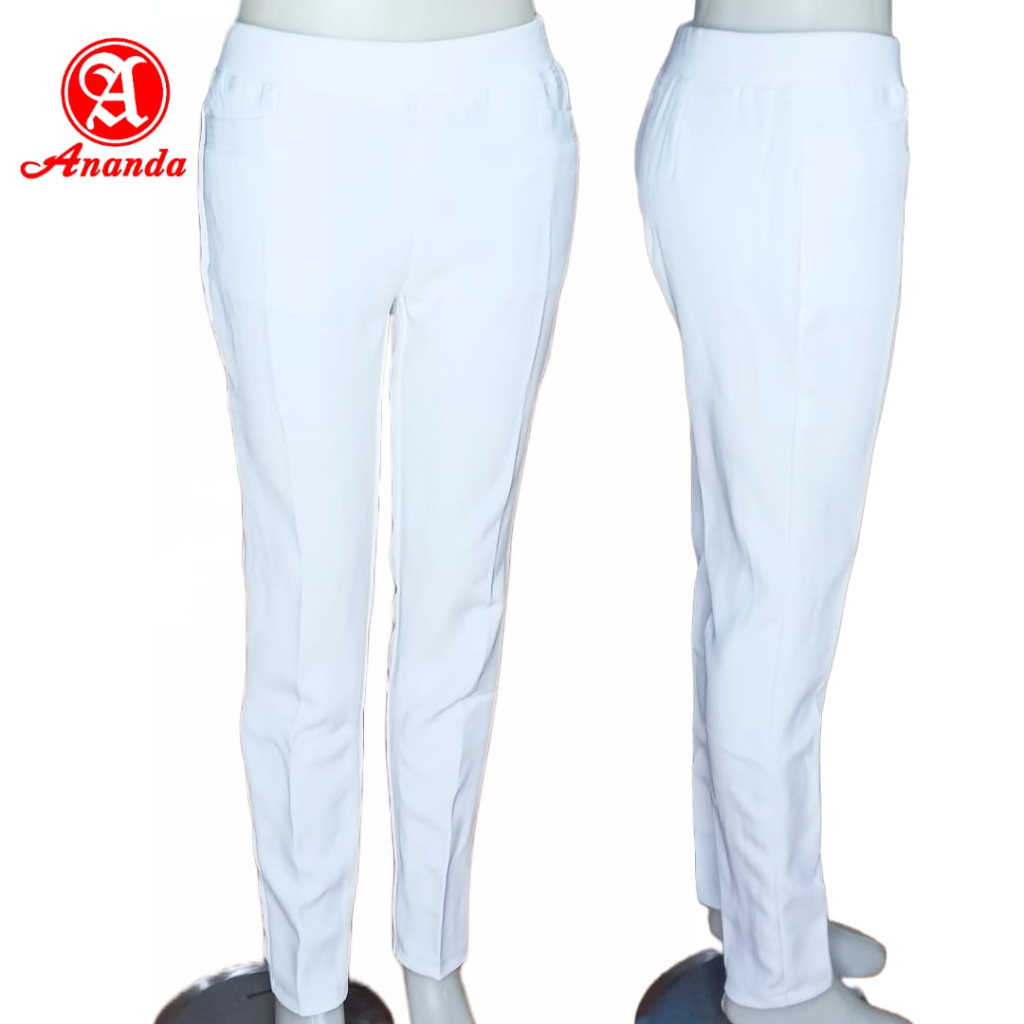 Celana Panjang Wanita Dewasa Pdf Stretch Warna Putih Pinggang Ban (D-Live) M-Xl | Celana Kerja Wanit