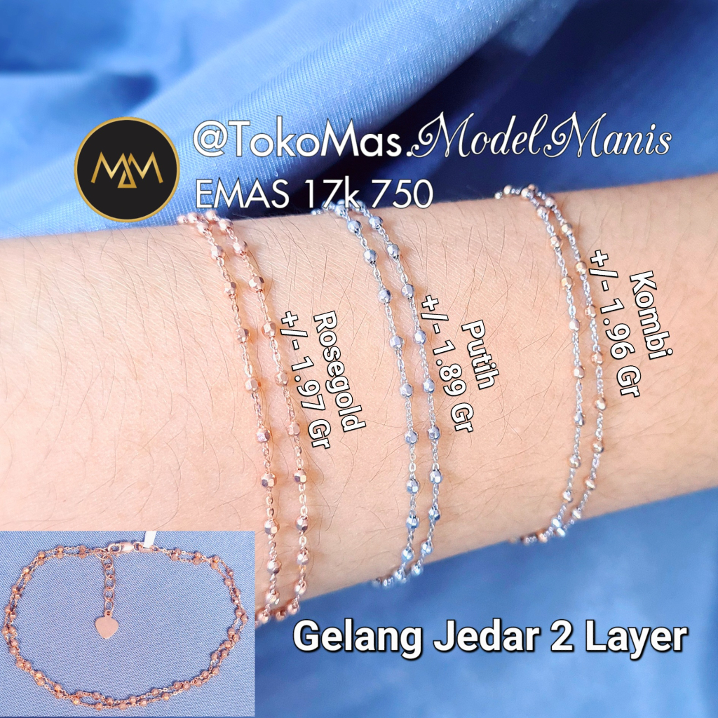 Gelang Jedar 2 layer emas putih rosegold dan 3 warna kadar si 750 best seller