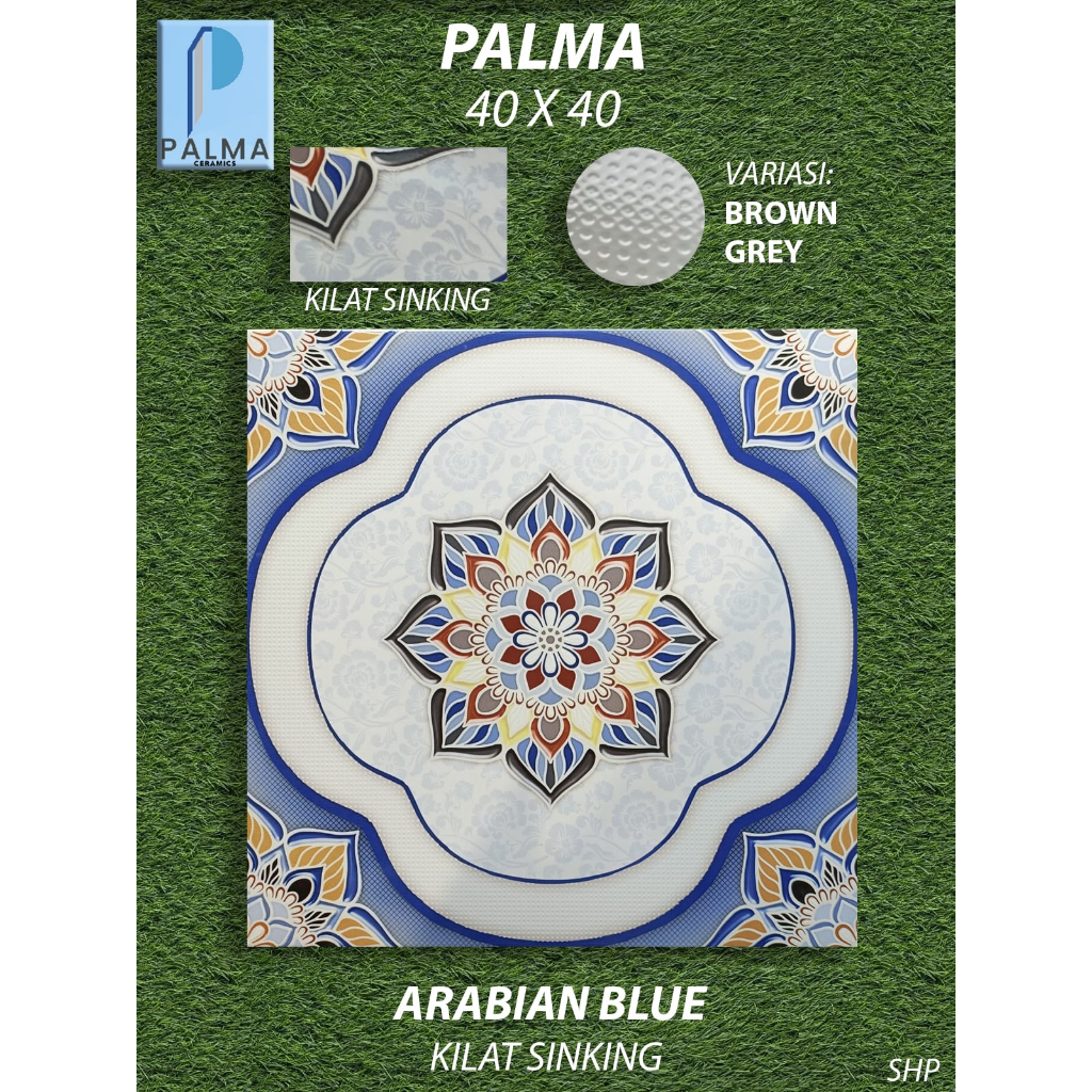 Keramik Lantai Motif 40X40 Palma Arabian Blue KW1 Pekanbaru Riau, Motif Bunga