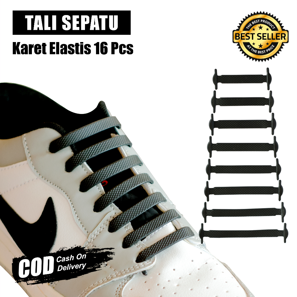 Tali Sepatu Karet Silikon Elastis Lazy Lace Shoelaces Silicone 16 Pcs