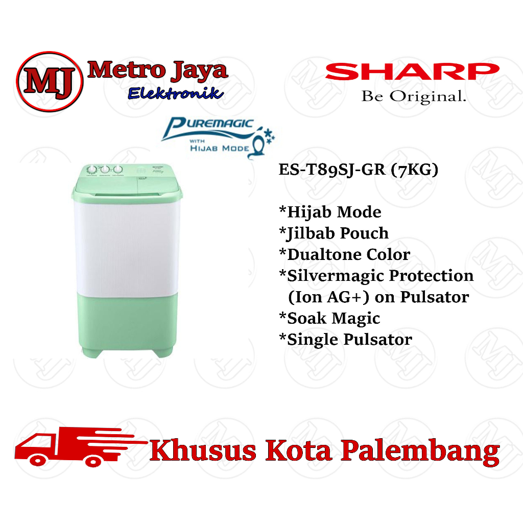 Mesin cuci 2 tabung sharp ES-T89SJ Pure Magic Hijab mode EST 89 SJ