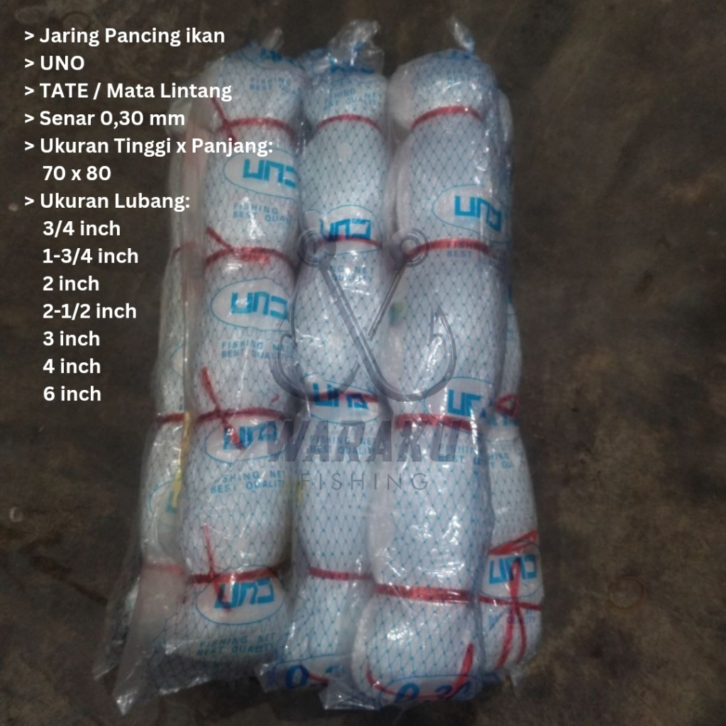 Jaring Ikan / Pukat UNO 0.30 Lubang 3/4 inch ~ 7 inch 70x80 TATE