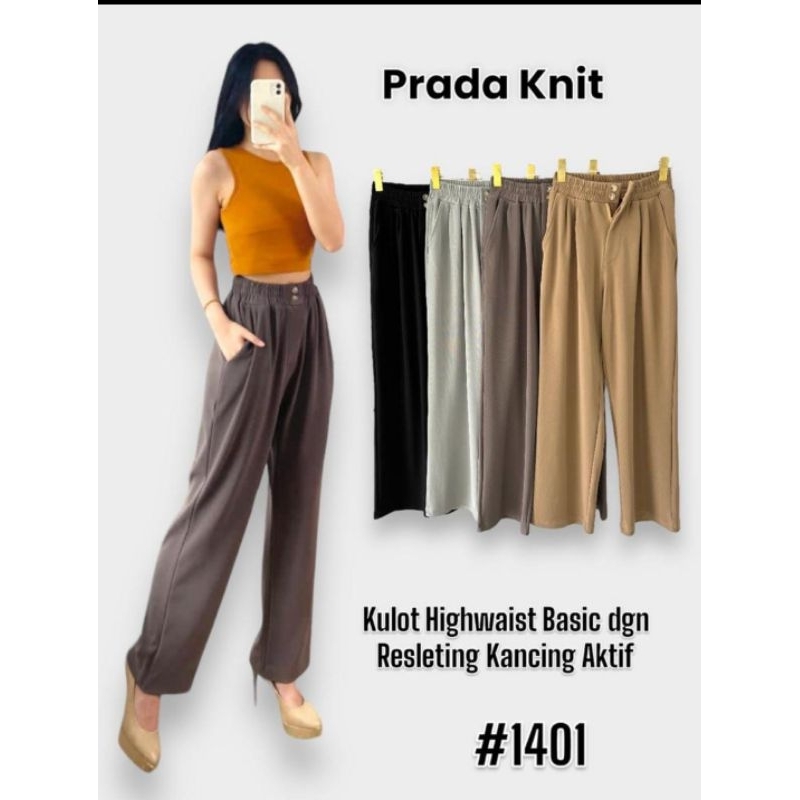 CELANA KULOT PRADA KNIT HIGHWAYS BASIC DENGAN KANCING AKTIF